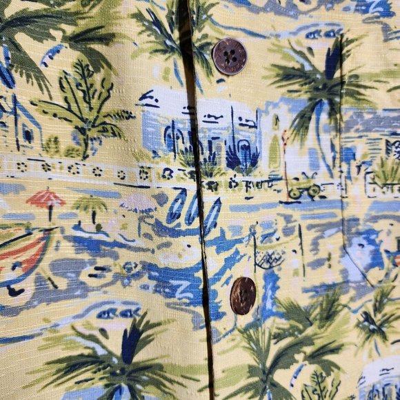 It's 5 O'Clock Somewhere Mens Silk Hawaiian Button Shirt Large Yellow Tropical - Picture 9 of 12